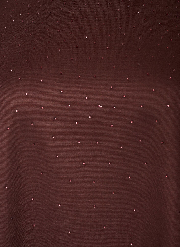 T-shirt med strassstenar och rund hals, Brun, Packshot image number 2