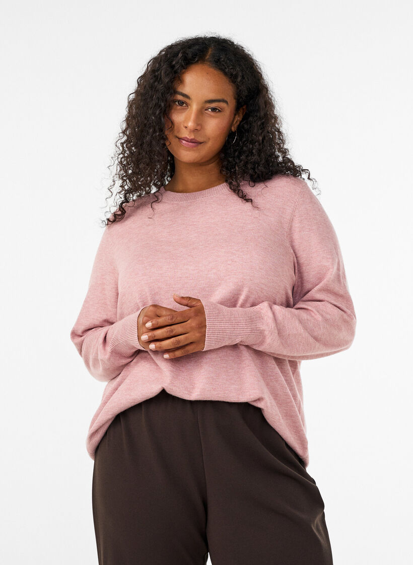Stickad blus med rund halsringning, Rosa, Model image number 0