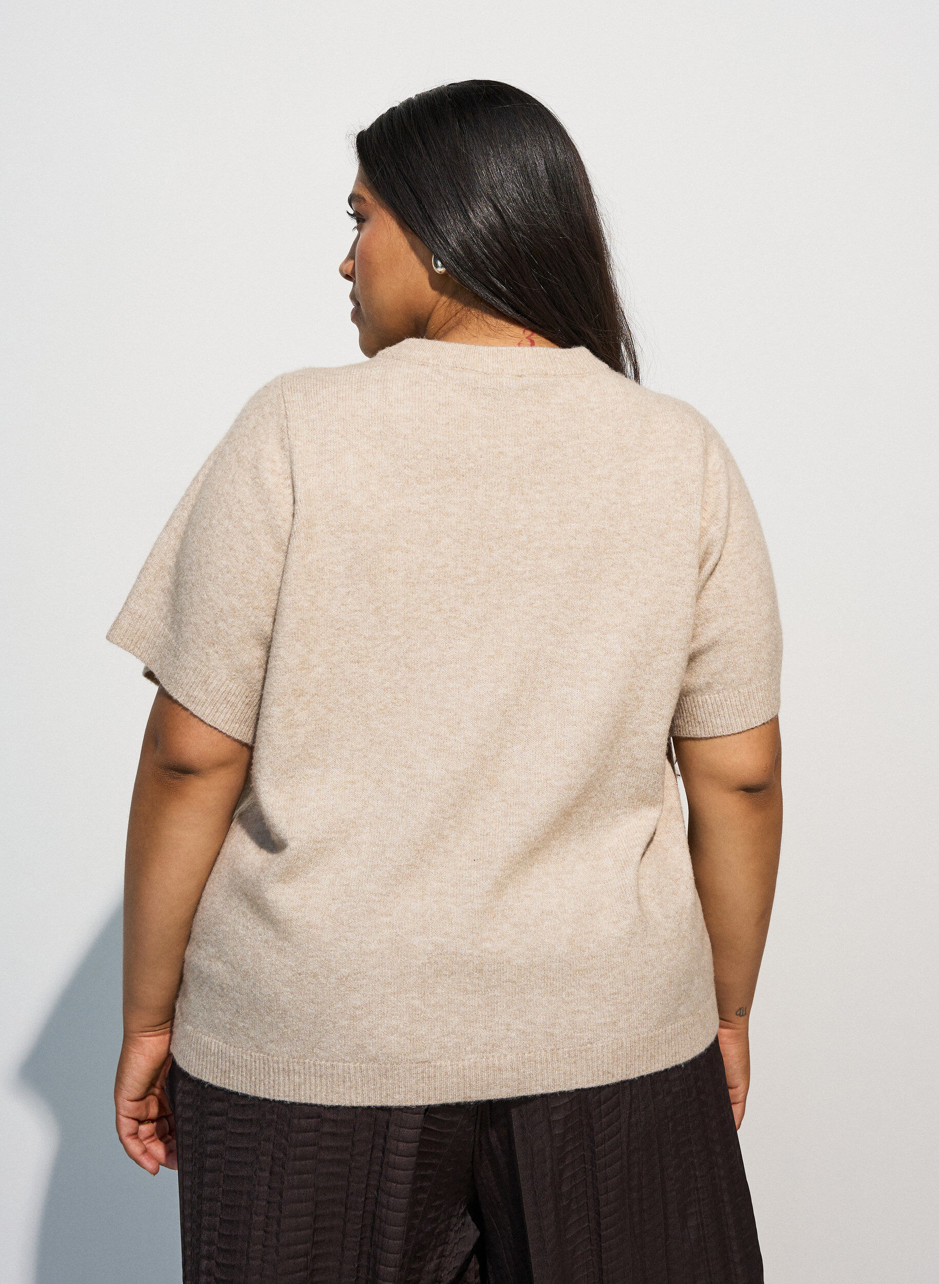 ZizziStickad kofta med korta &auml;rmar, Beige, Model image number 2