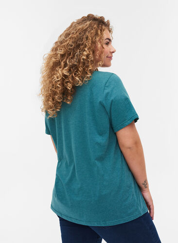 Melerad t-shirt med tryck och korta ärmar, Pacific Mel., Model image number 1