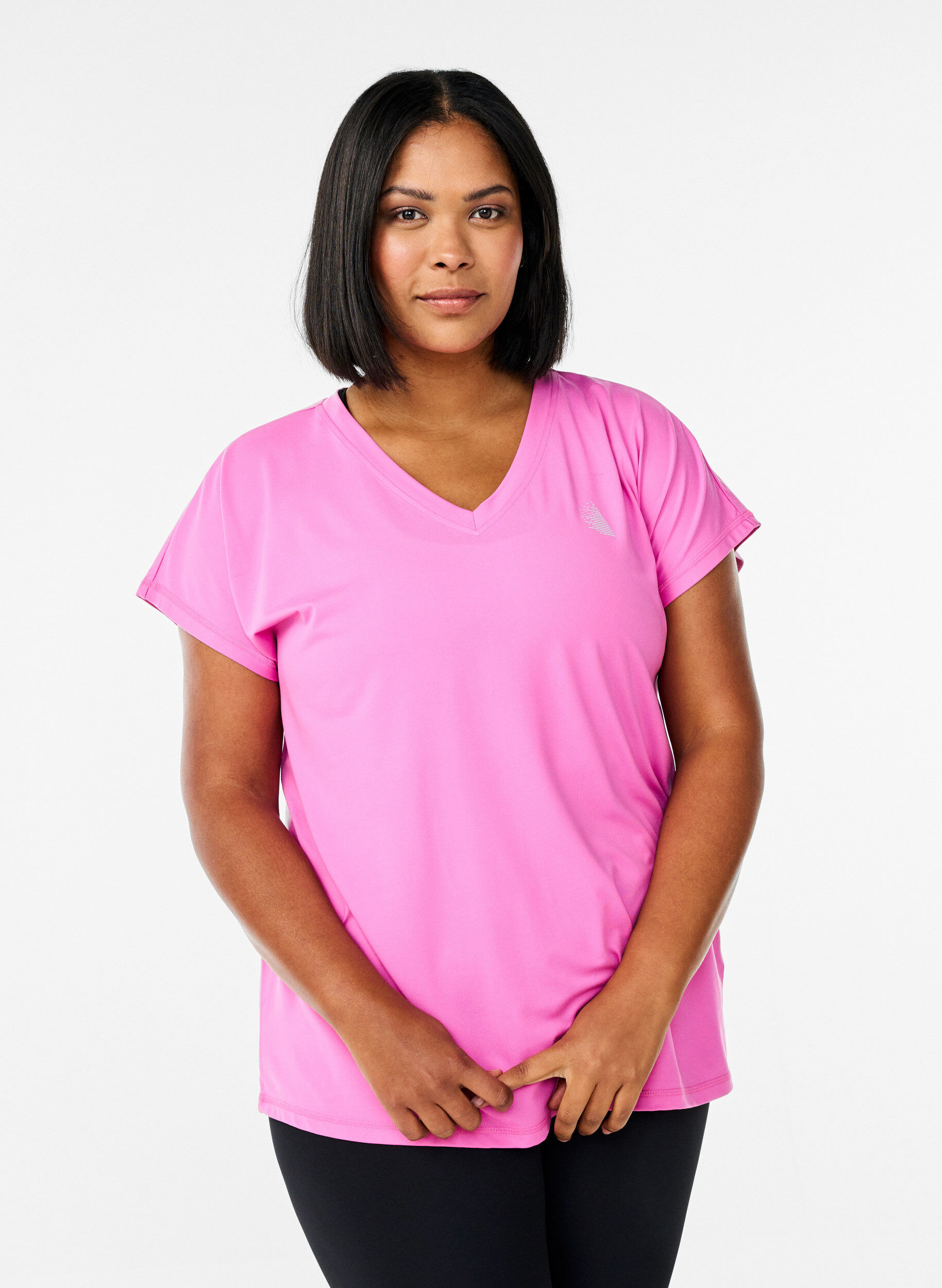 ZizziTr&auml;nings t-shirt med v-ringning och l&ouml;s passform, Rosa, Model image number 0