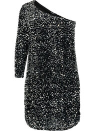 Kort one-shoulder klänning med paljetter, Black/Silver Sequins