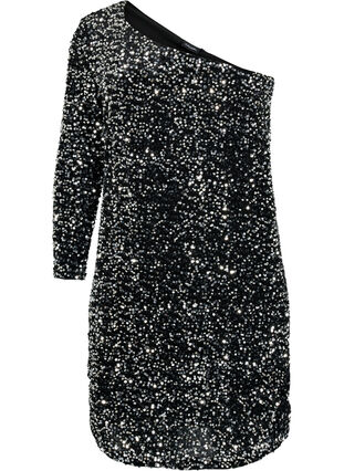 Kort one-shoulder klänning med paljetter, Black/Silver Sequins, Packshot image number 0