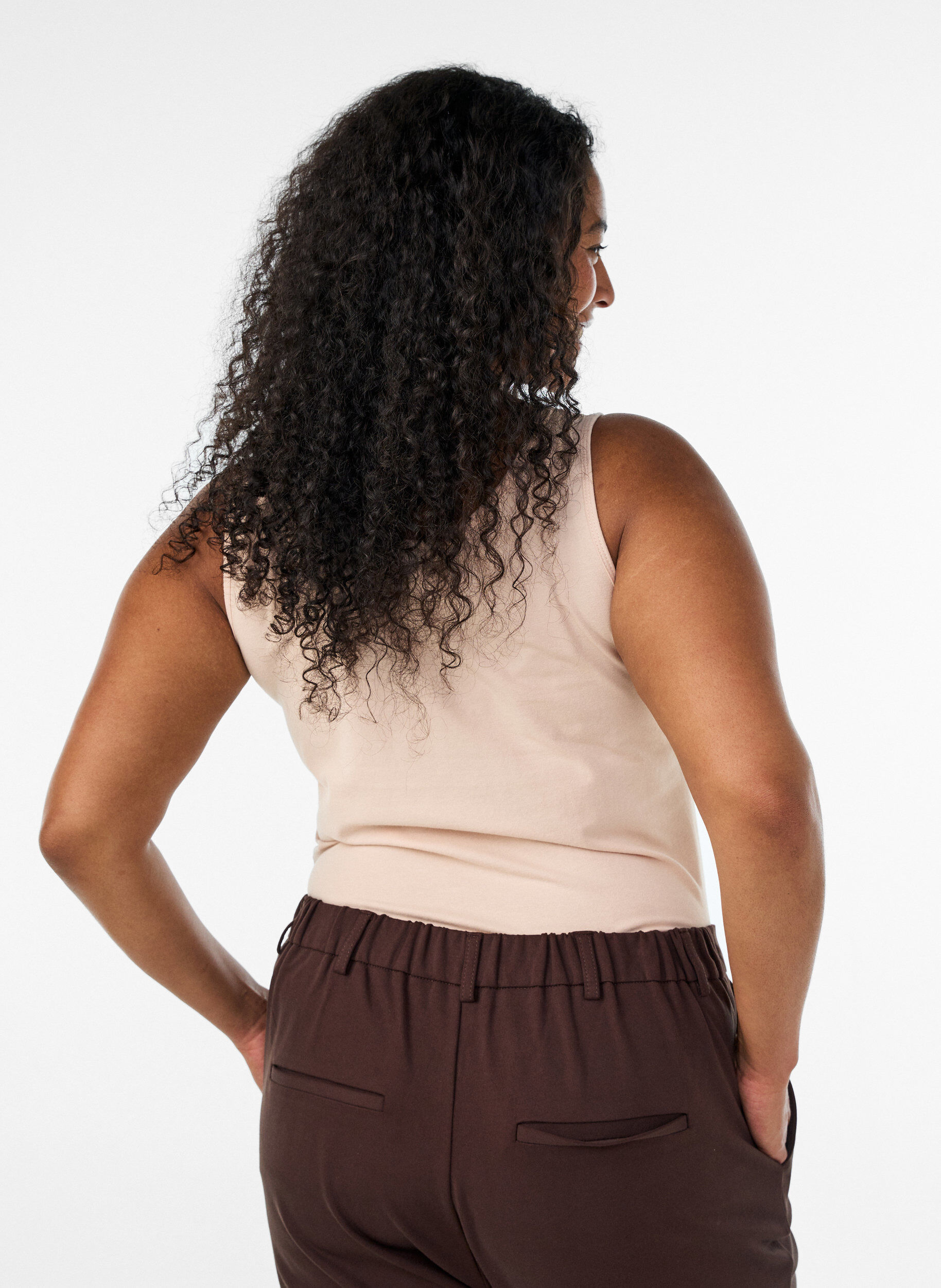 ZizziSolid f&auml;rg bas topp i bomull, Beige, Model image number 2