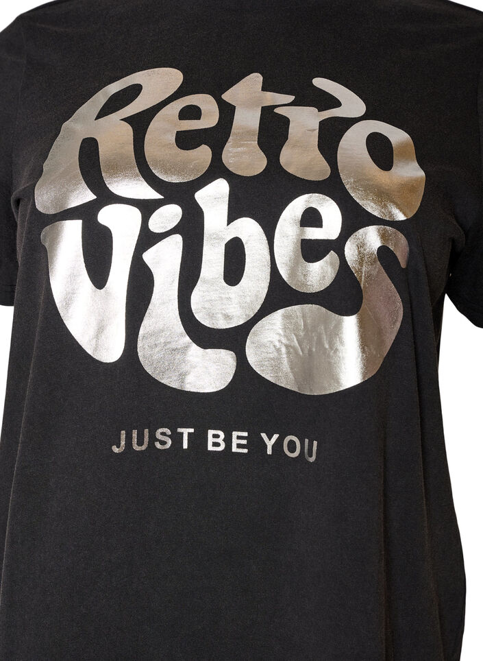 T-shirt i ekologisk bomull med grafiskt tryck, Svart, Packshot image number 2
