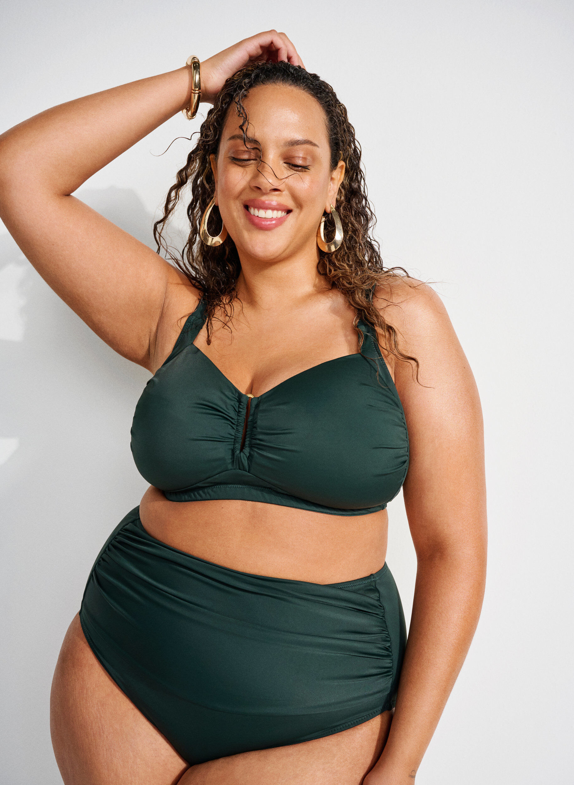 Zizzi Vadderad bikinitopp med ringdetalj, Gr&ouml;n, Image image number 0