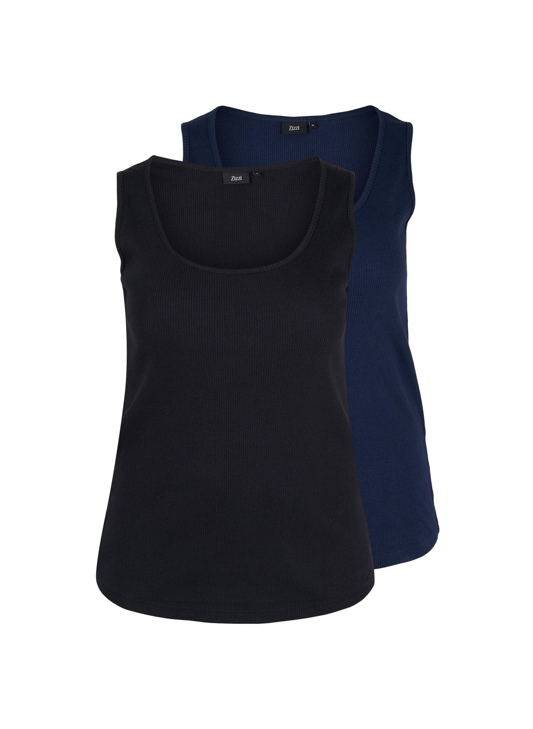 Zizzi 2-pack ribbad bas-tanktop , Black/Navy Blazer, Packshot image number 0