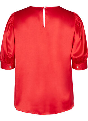 Glansig blus med korta puffärmar, Racing Red ASS, Packshot image number 1