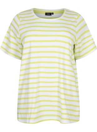 Randig T-shirt i ekologisk bomull, Wild Lime Stripes, Packshot image number 0