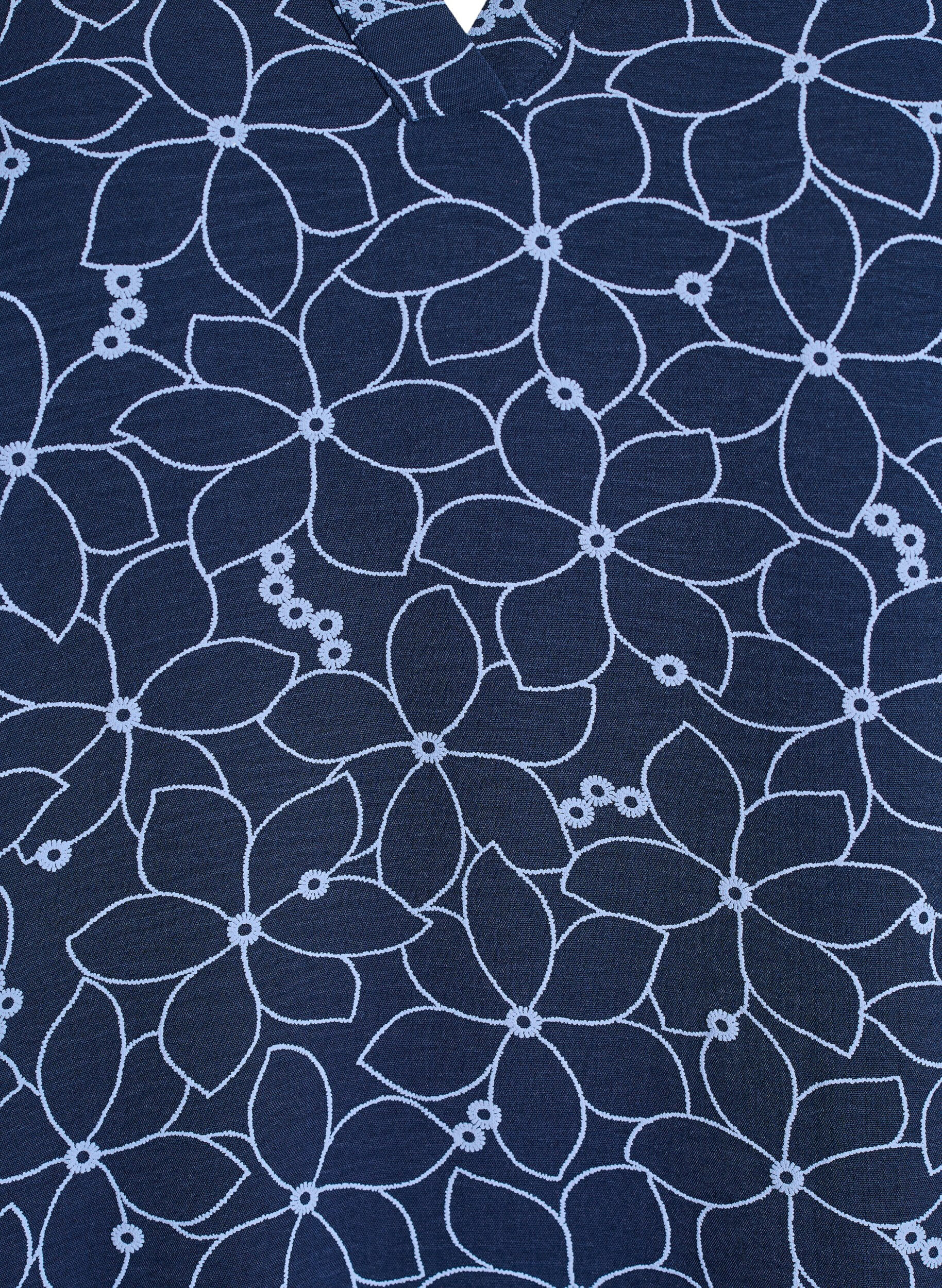 Zizzi L&aring;ng&auml;rmad blus med blombroderi, Bl&aring;, Packshot image number 2