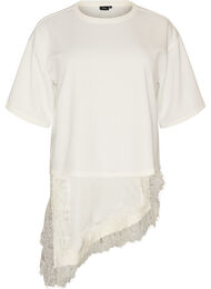 Blus i jersey med lager-p&aring;-lager-look och spets, Vanilla