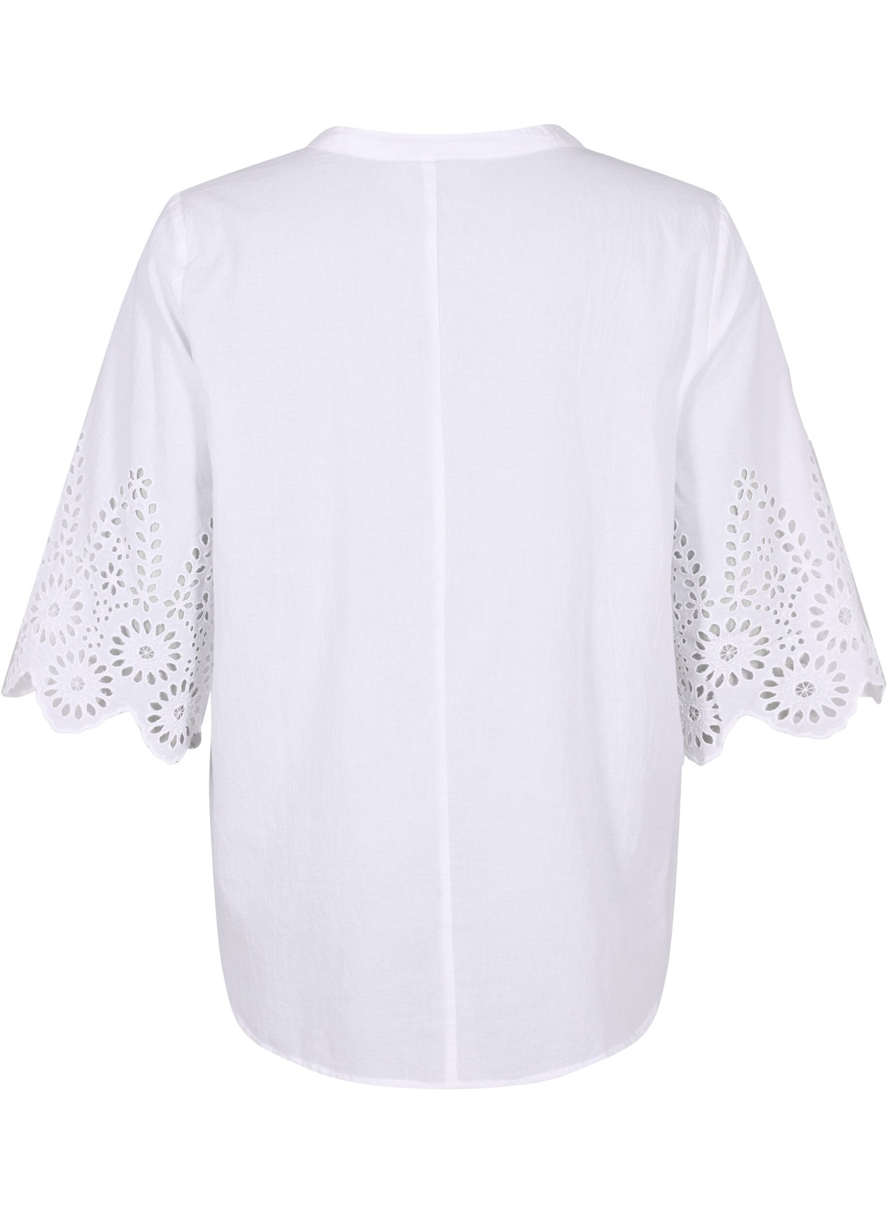 Zizzi Skjortblus med broderie anglaise och 3/4-&auml;rmar, Bright White, Packshot image number 1