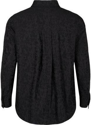 Skjortjacka i viskos med ton-i-ton-mönster, Black, Packshot image number 1