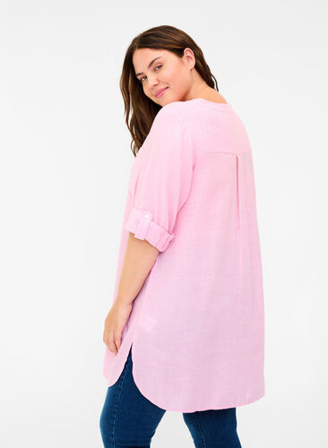 Skjortblus med v-ringning och fickor, Cameo Pink, Model image number 1