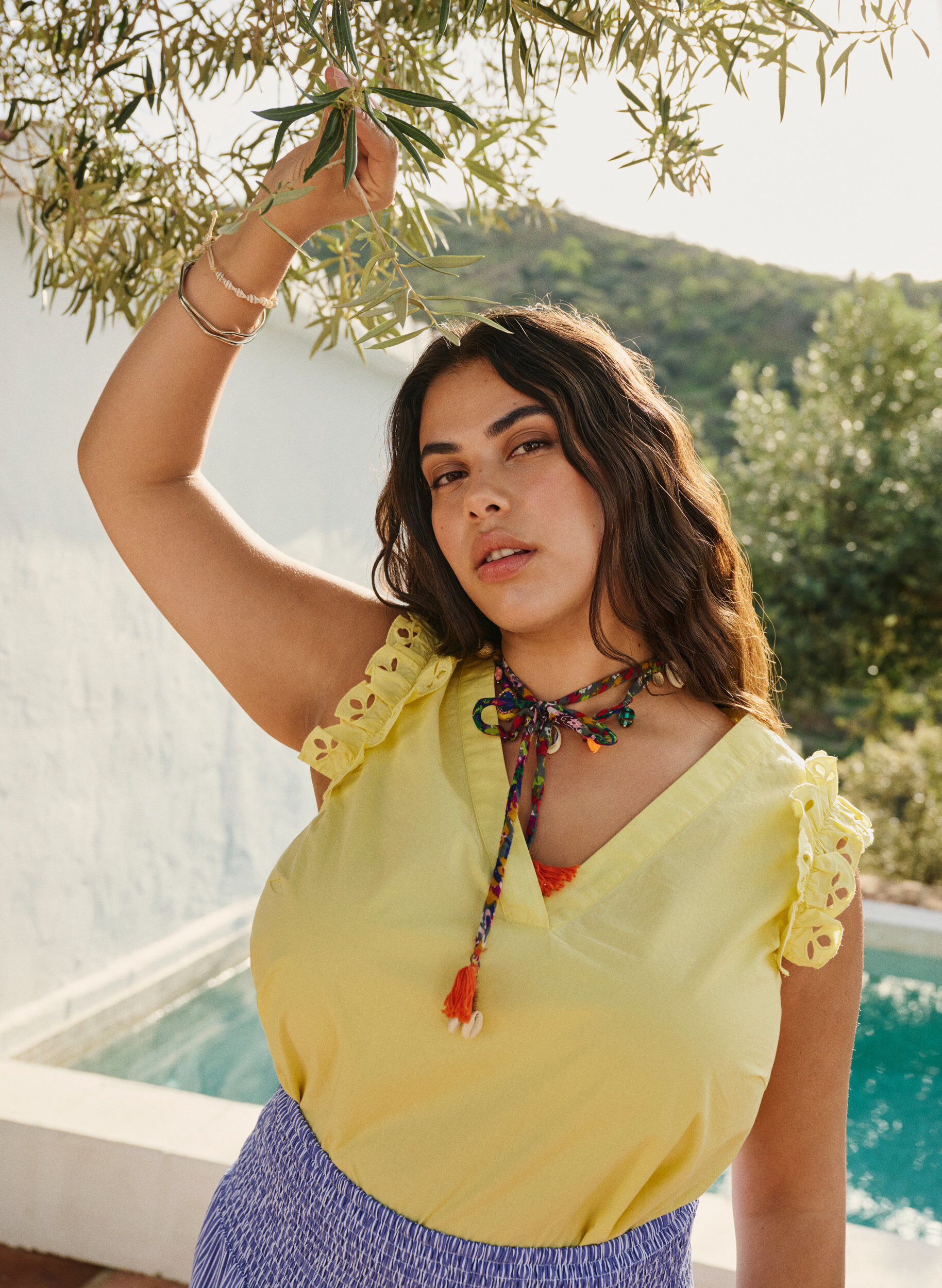 Zizzi &Auml;rml&ouml;s bomullstopp med volanger, Gul, Image image number 0