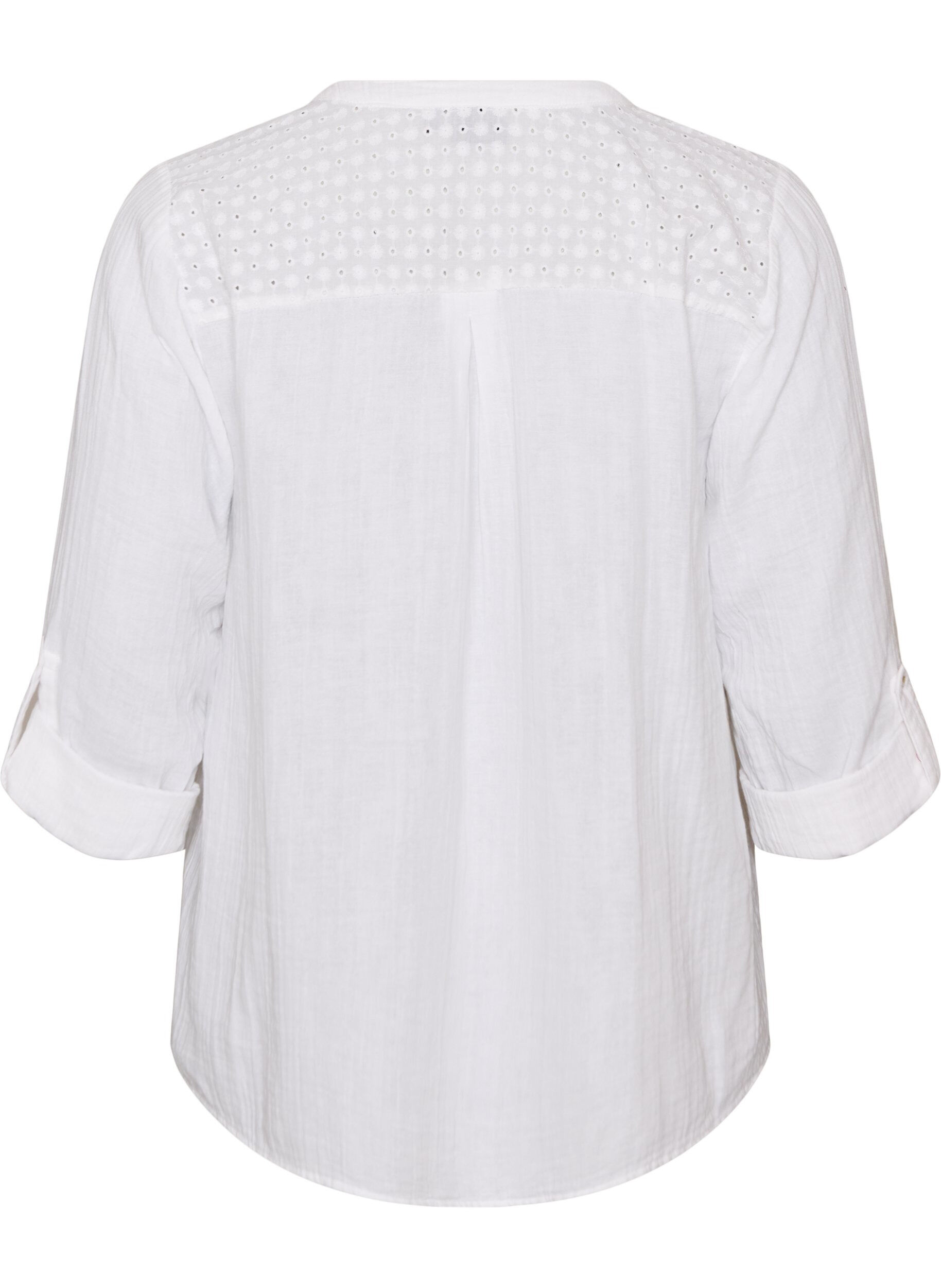 ZizziBlus i bomullsmuslin med broderie anglaise, Vit, Packshot image number 1