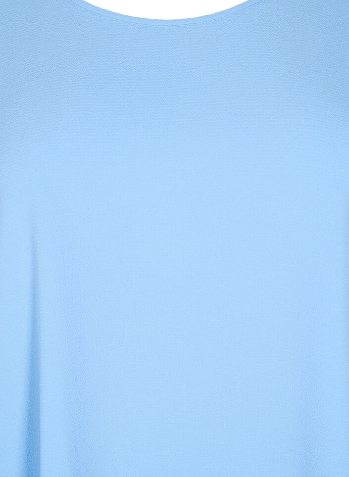 Blus med korta ärmar och rund halsringning, Blå, Packshot image number 2