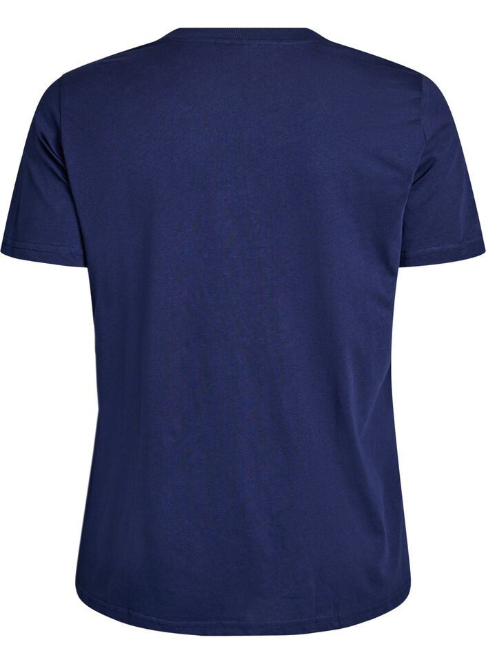 Enkel t-shirt i bomull med rund halsringning, Bl&aring;, Packshot image number 1