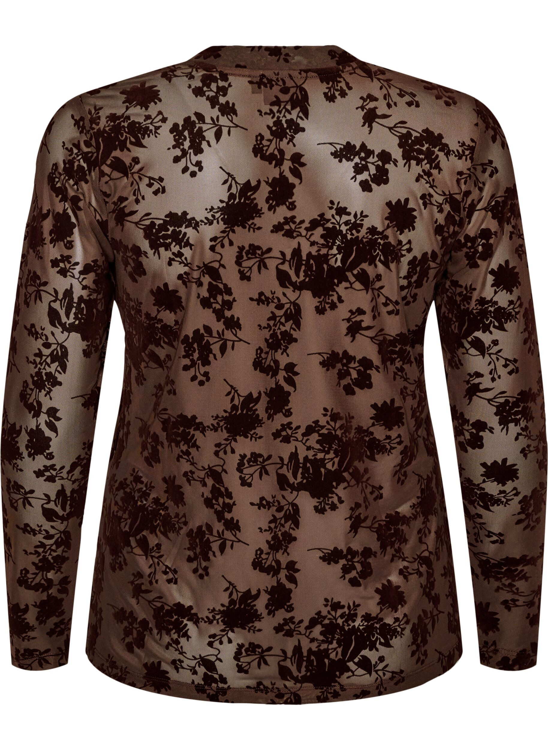 ZizziBlus i mesh med blomm&ouml;nster, Brun, Packshot image number 1