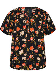 V-ringad blus med korta &auml;rmar, Svart