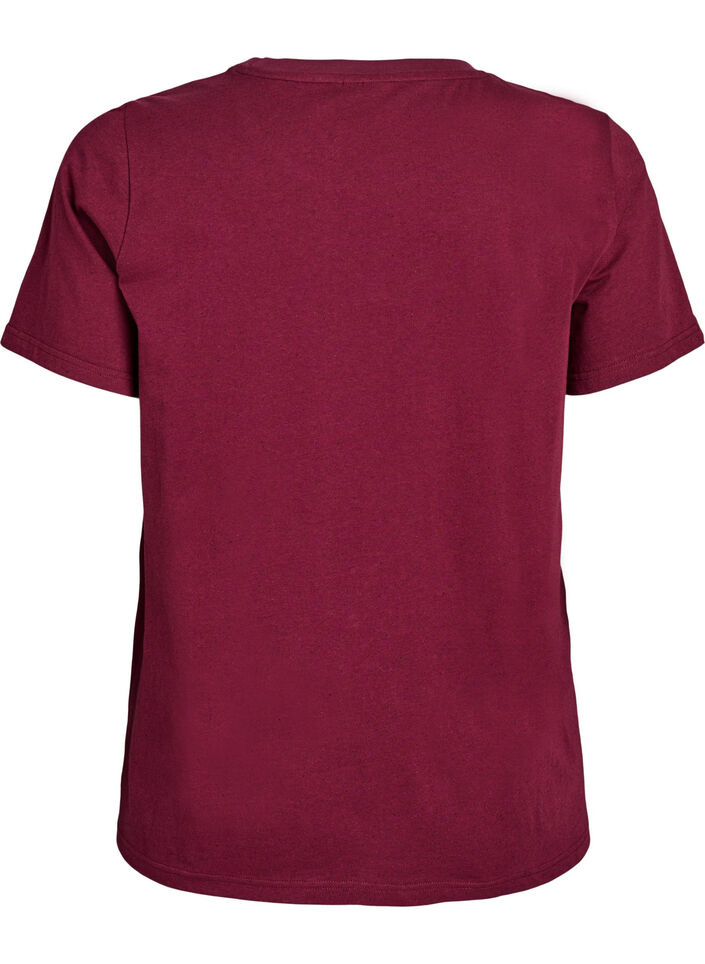 T-shirt i bomull med rund halsringning, Mörk Bordeaux, Packshot image number 1