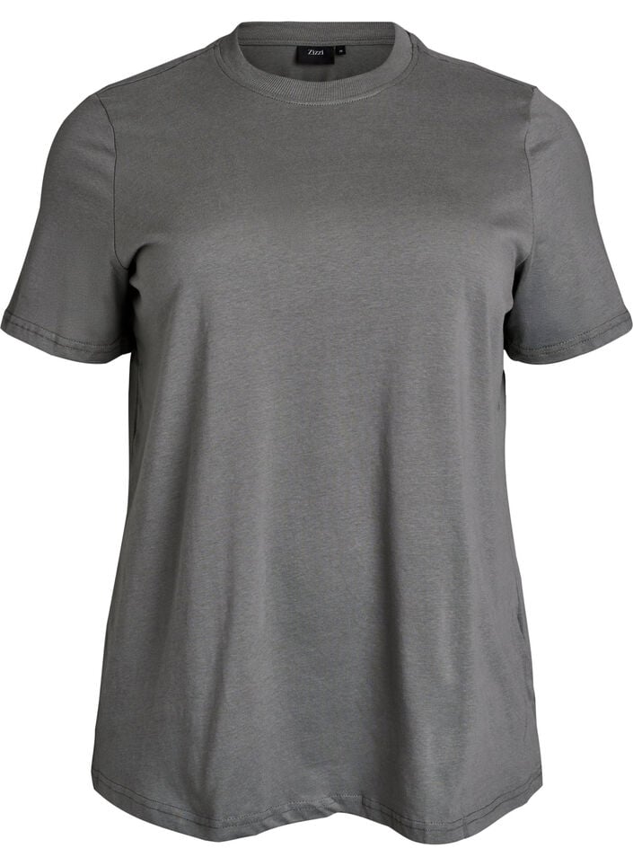 Enkel t-shirt i bomull med rund halsringning, Gr&aring;, Packshot image number 0