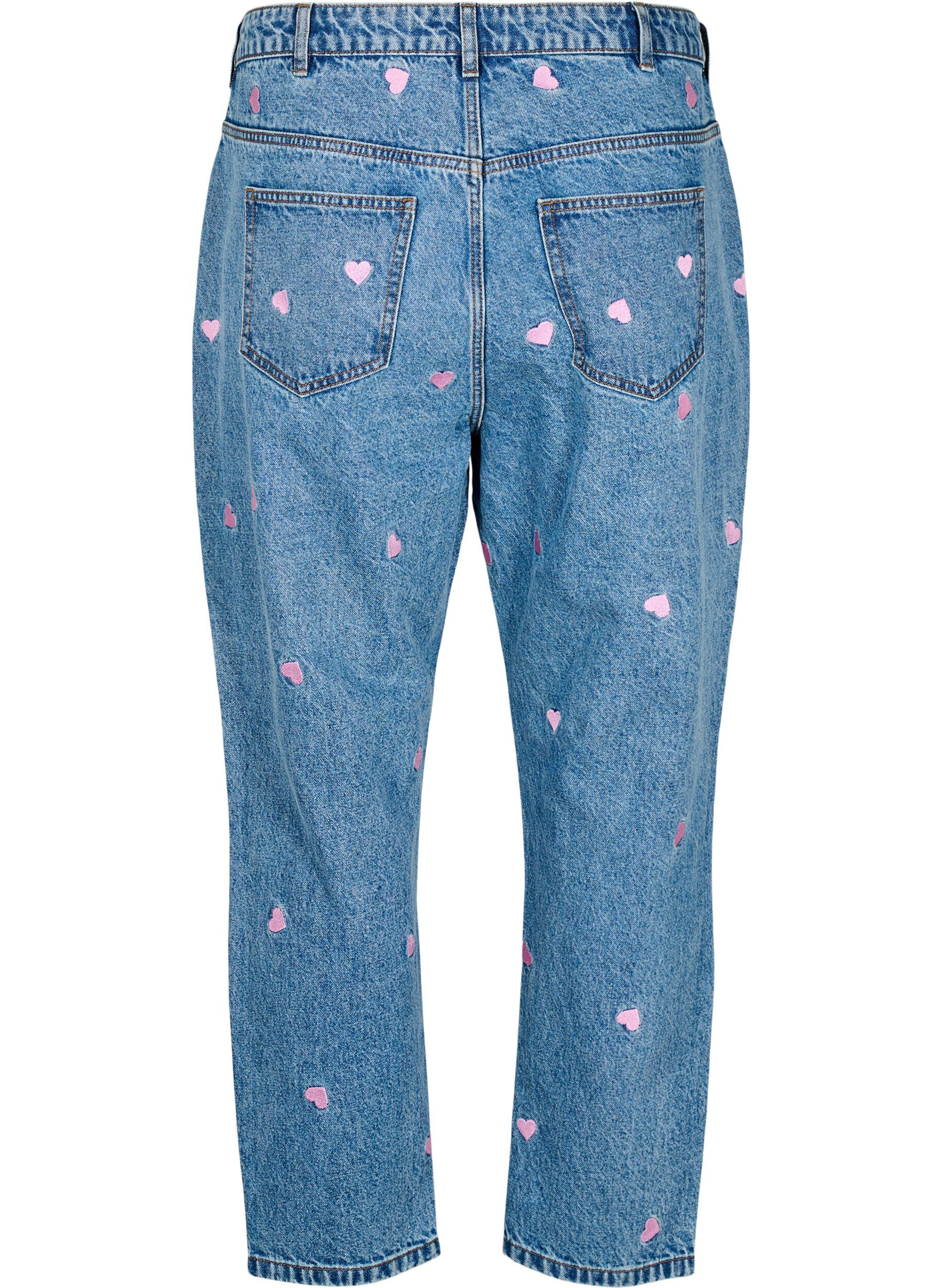 Zizzi Mille Mom Fit-jeans med broderier, Bl&aring;, Packshot image number 1