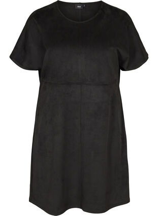 Kortärmad klänning med rund hals, Black, Packshot image number 0