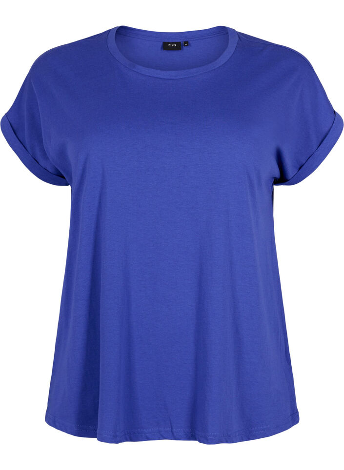 Kort&auml;rmad t-shirt i bomullsmix, Bl&aring;, Packshot image number 0