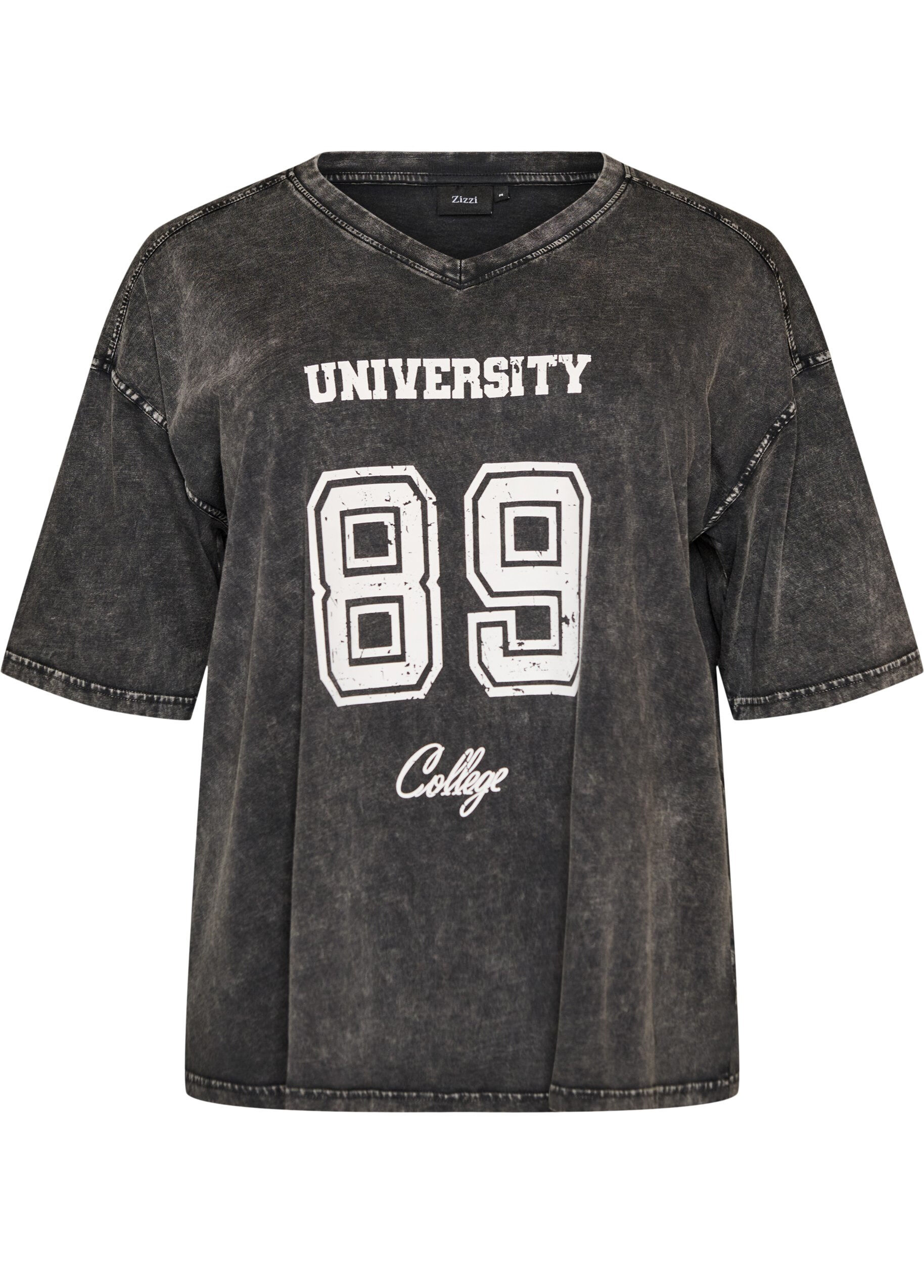 ZizziOversized t-shirt i ekologisk bomull med collegetryck, Svart, Packshot image number 0