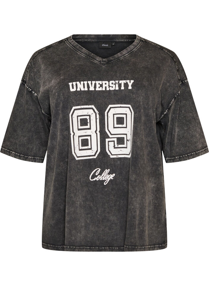 Oversized t-shirt i ekologisk bomull med collegetryck, Svart, Packshot image number 0