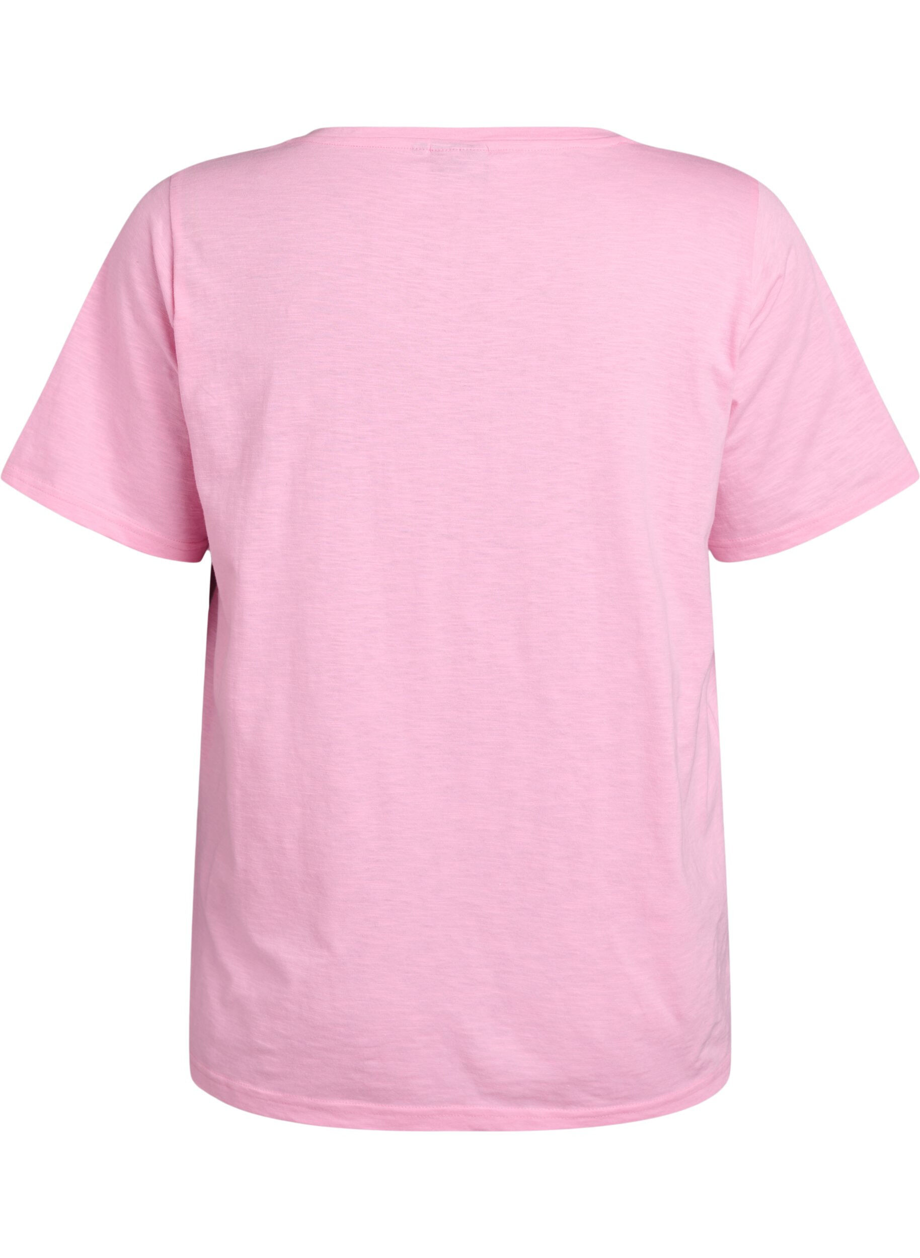 Zizzi Kort&auml;rmad enkel t-shirt med v-ringning, Rosa, Packshot image number 1