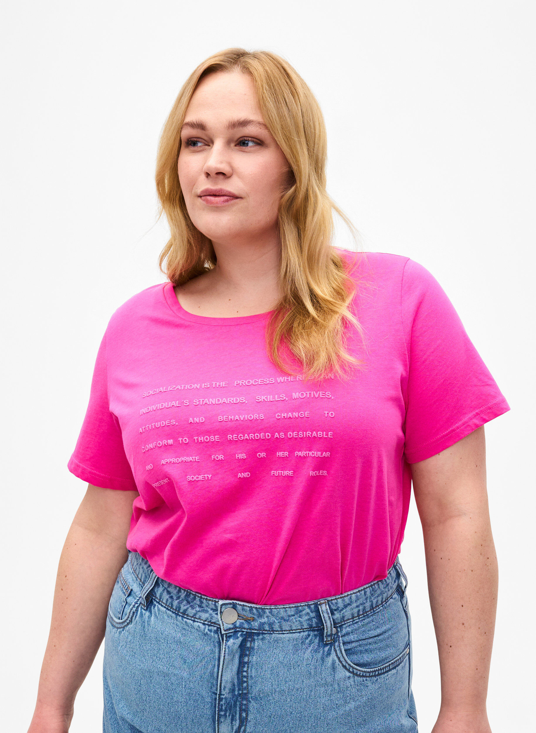 Zizzi T-shirt med textmotiv, Shocking Pink W.Pink, Model image number 0