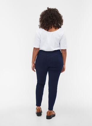 Amy jeans med hög midja och 4-way stretch, Dark blue, Model image number 1