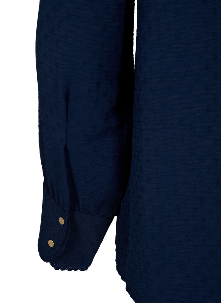 L&aring;ng&auml;rmad blus med textur, Navy Blazer, Packshot image number 3