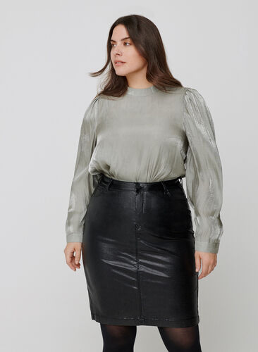 Skimrande åtsittande kjol med slits, Black w/glitter, Model image number 1