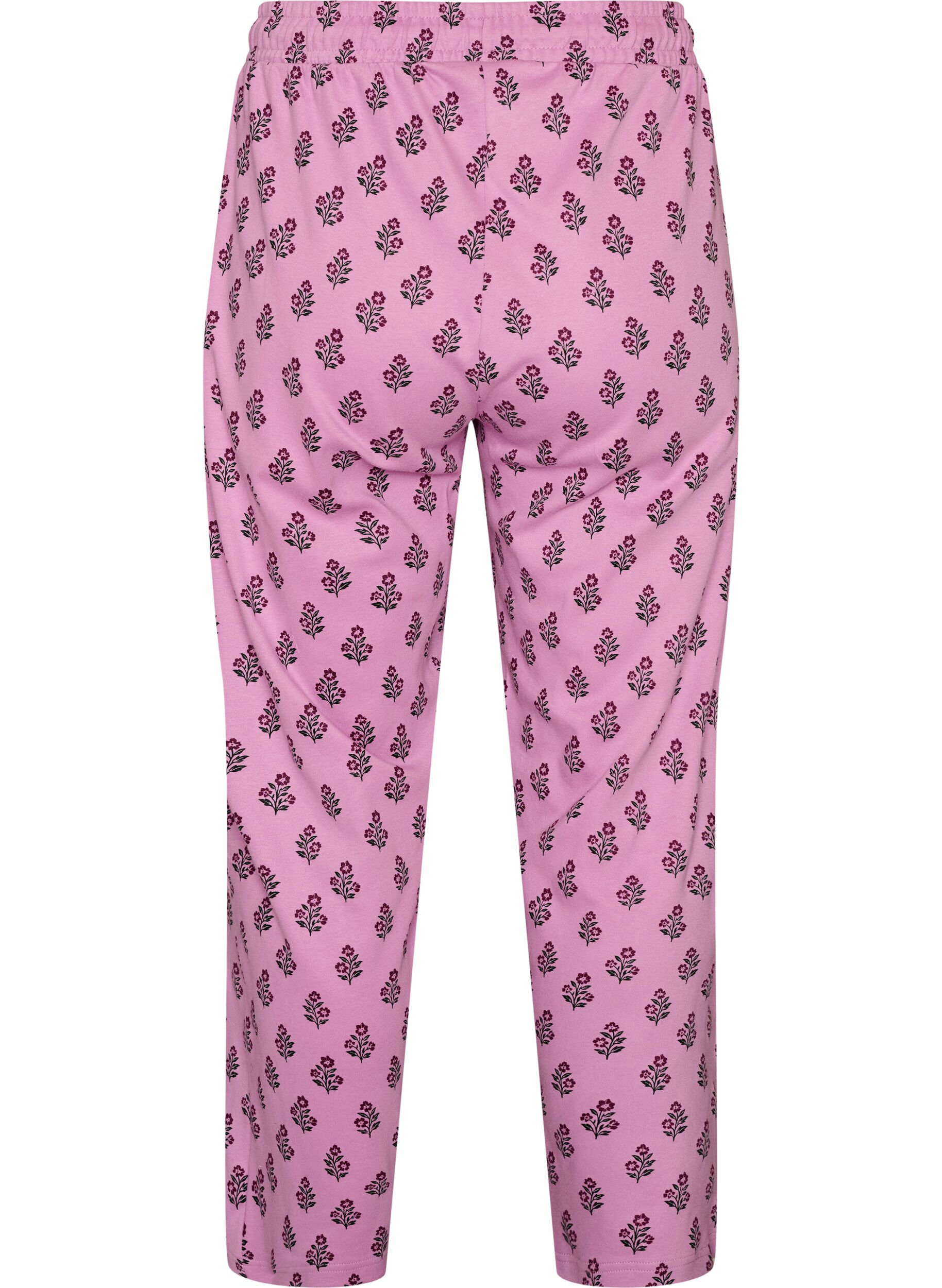 ZizziPyjamasbyxor i bomull med h&ouml;g midja, Rosa, Packshot image number 1