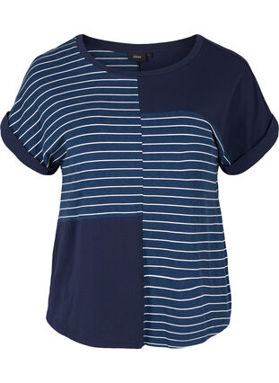 Kortärmad t-shirt i viskos med ränder, Night Sky Stripe, Packshot image number 0