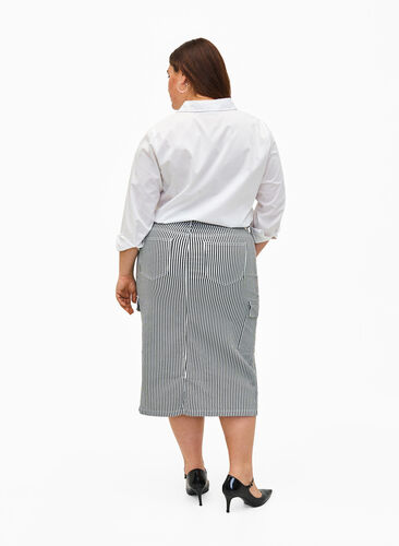 Randig pennkjol med fickor, Black & White Stripe, Model image number 1