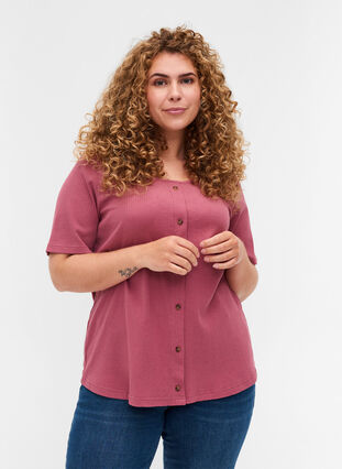 T-shirt med knappar, Deco Rose, Model image number 0