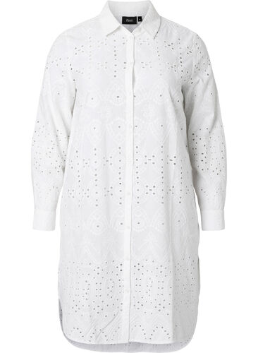 Skjortklänning med broderi anglaise, Bright White, Packshot image number 0