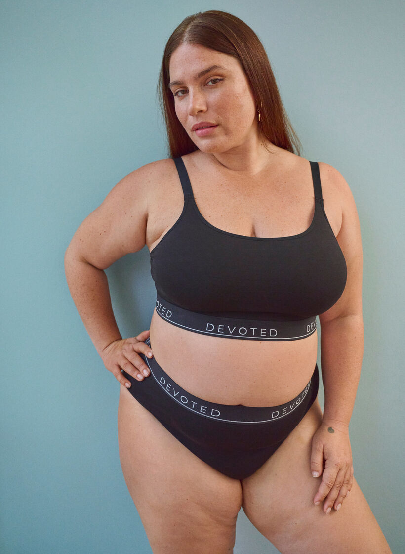 Stringtrosa i bomull med normal midjehöjd, Svart, Image image number 0