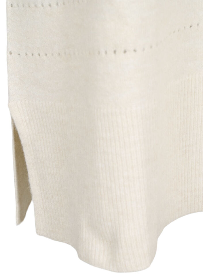 Stickad klänning med slitsar och hålmönster, Birch Mel., Packshot image number 3