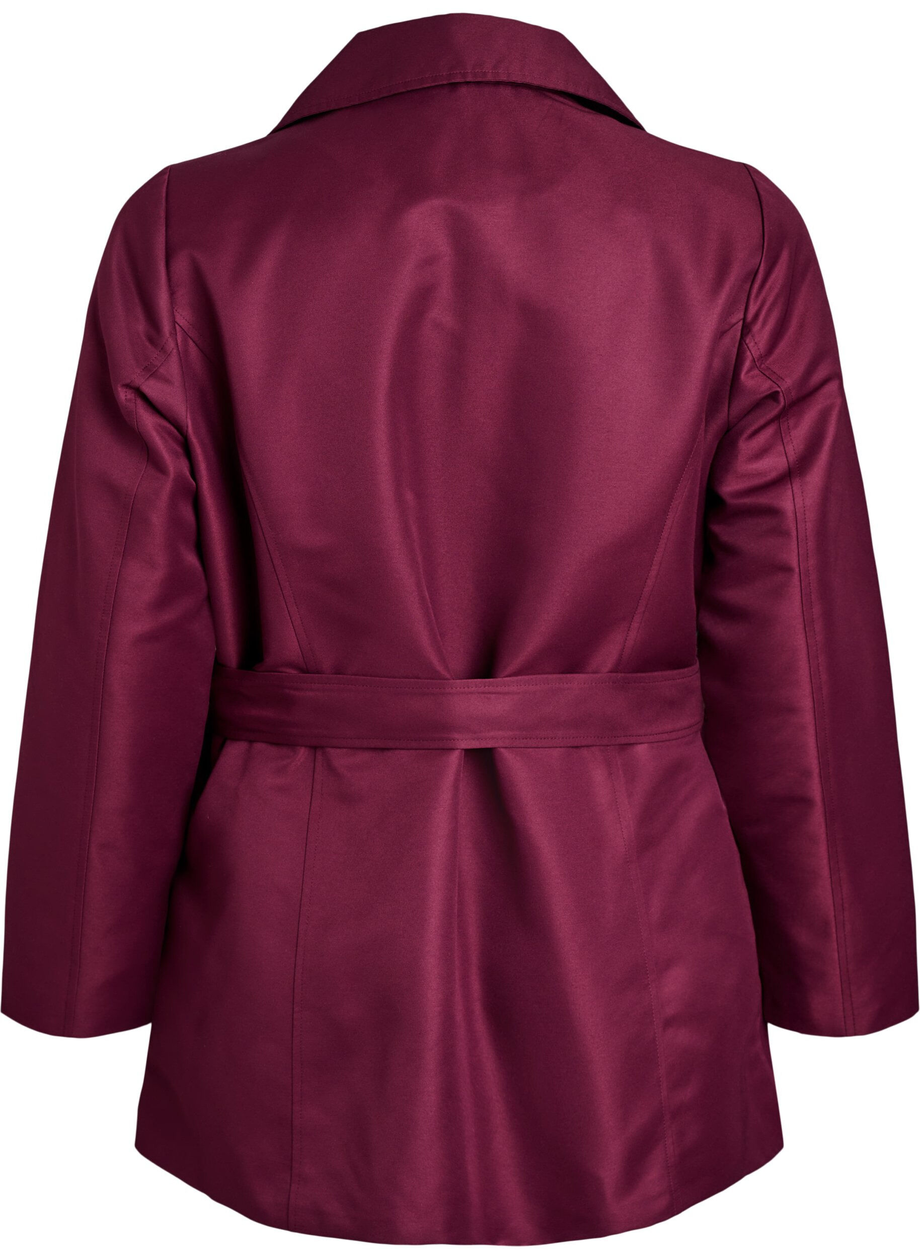 Zizzi Kort trenchcoat med sk&auml;rp, M&ouml;rk Bordeaux, Packshot image number 1