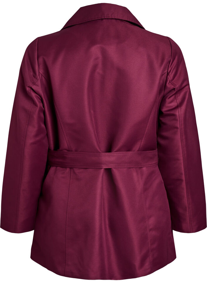 Kort trenchcoat med skärp, Mörk Bordeaux, Packshot image number 1