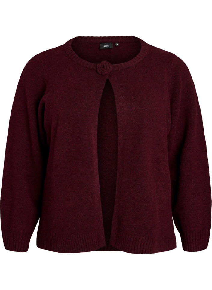 Stickad kofta med blomdetalj, M&ouml;rk Bordeaux, Packshot image number 0