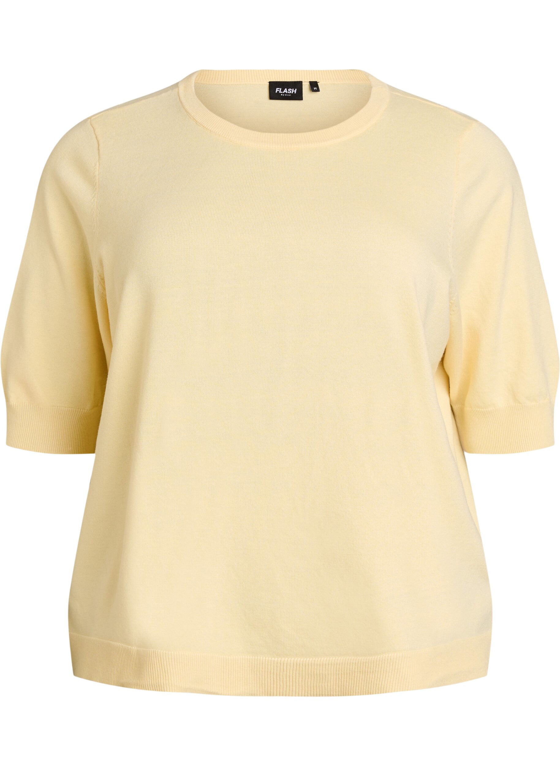 ZizziFinstickad blus med korta &auml;rmar, Gul, Packshot image number 0