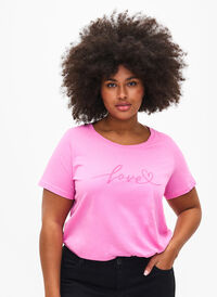 T-shirt i bomull med rund halsringning och tryck, RoseBloom W. Love, Model