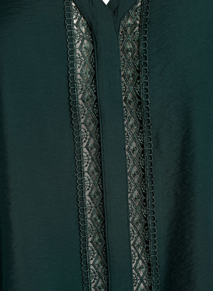Blus med v-ringning och broderade band, Grön, Packshot image number 2