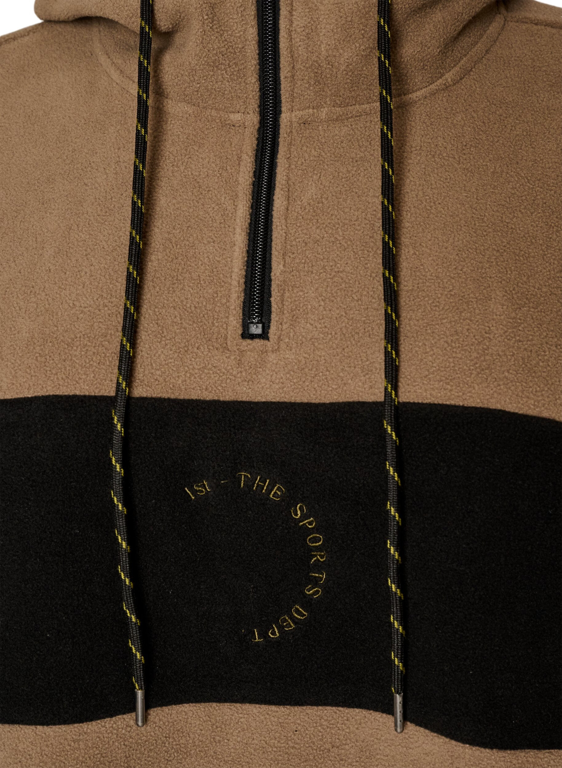 ZizziAnorak i fleece med huva och kontrastpanel, Brun, Packshot image number 2